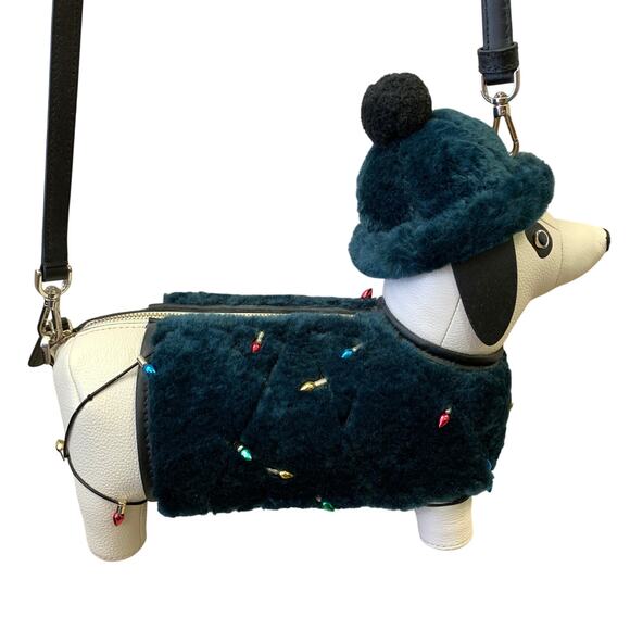 Kate Spade Claude Dachshund Holiday Crossbody Bag Peacock Sapphire Multicolor - Picture 4 of 7